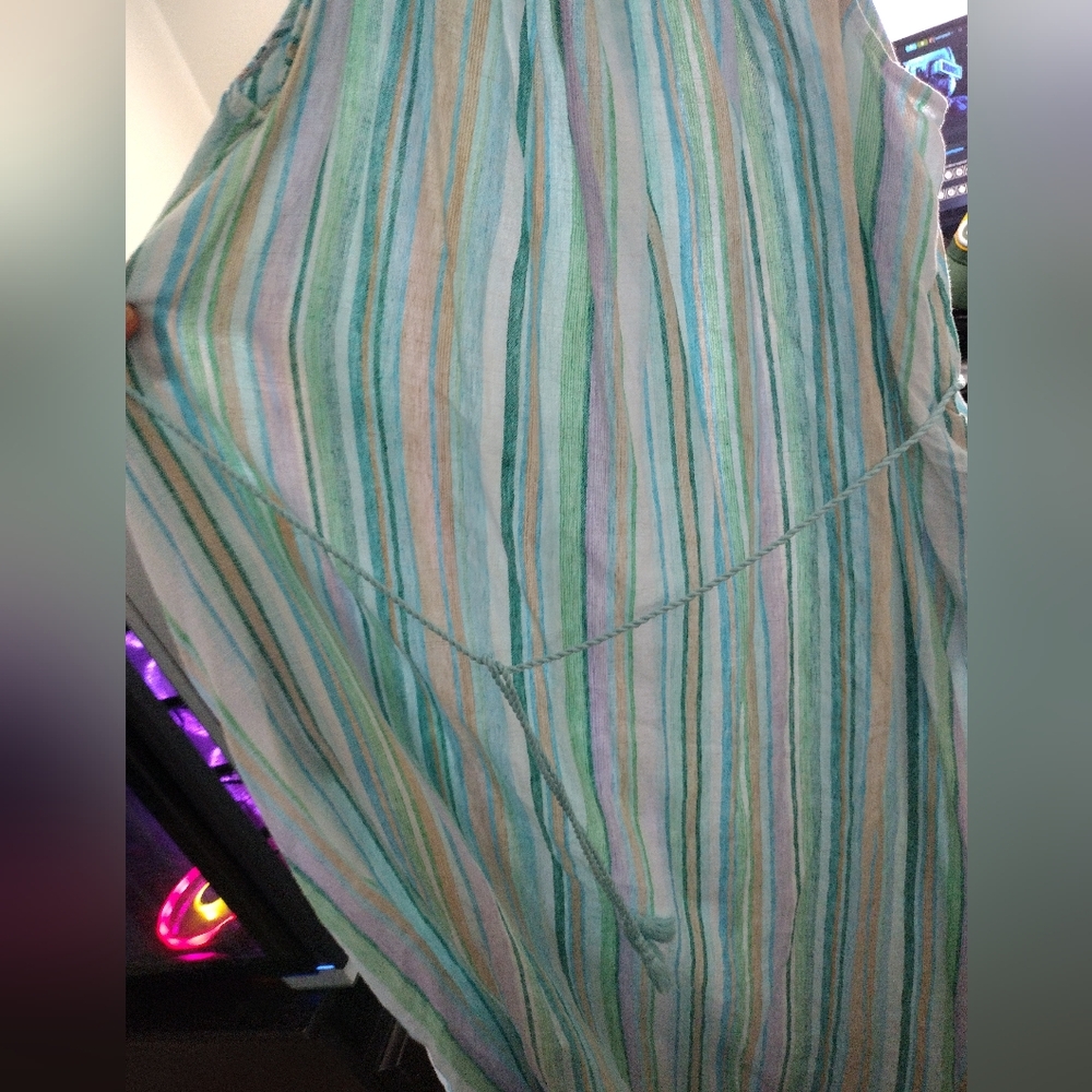 Time and Tru Multi-Color Striped Linen Maxi Dress in Aqua, Mint & Lavender - Picture 4 of 5